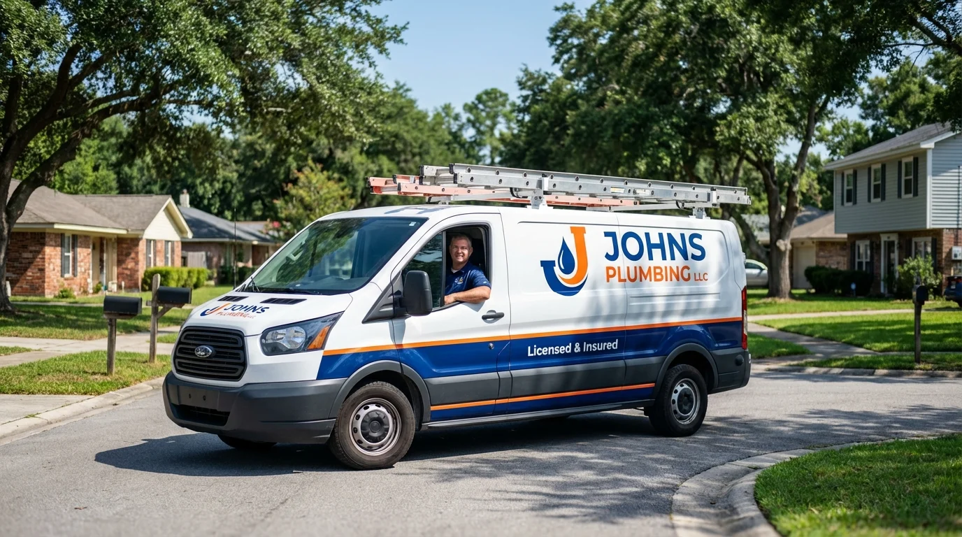 Johns Plumbing LLC service van in Johnson City, NY