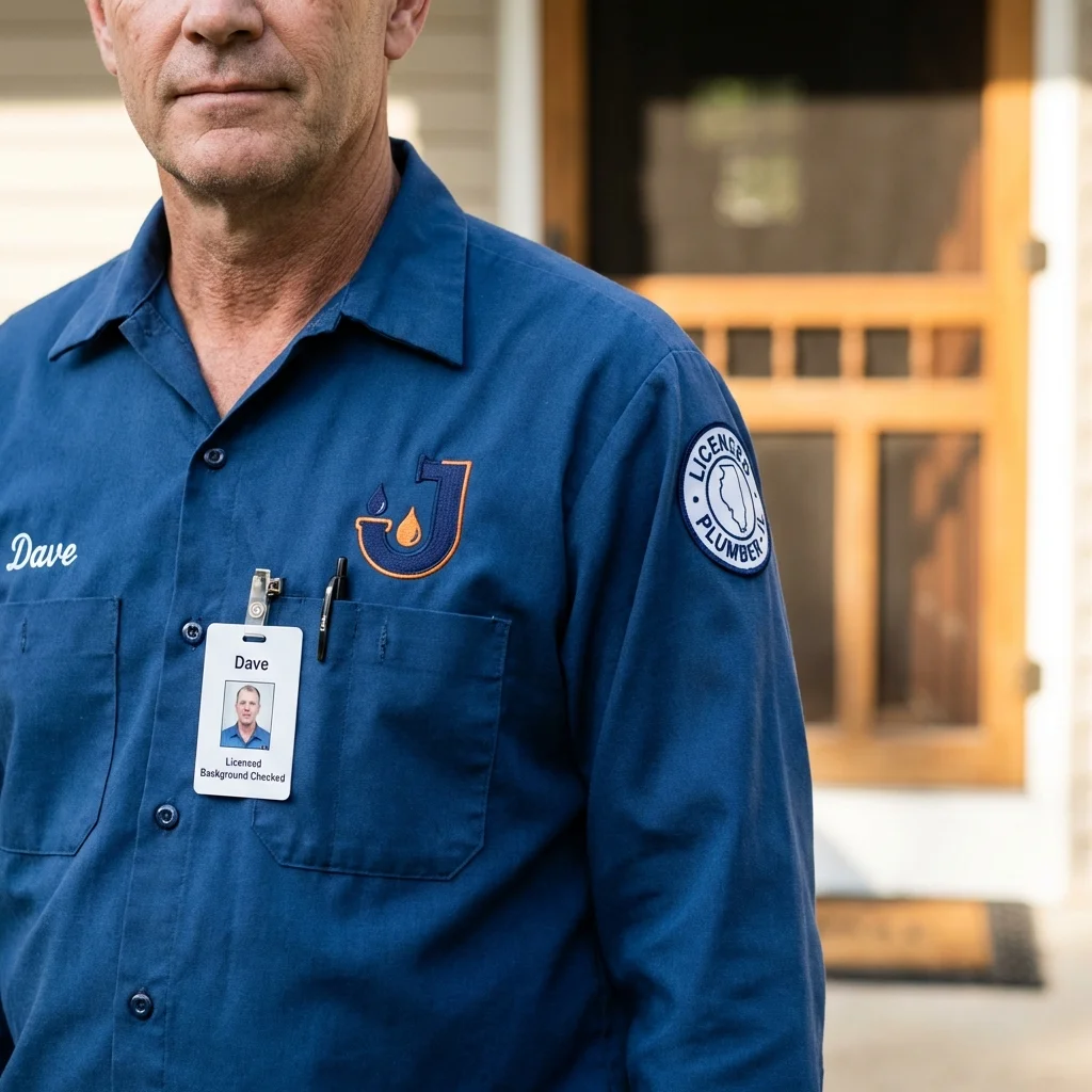 Licensed plumber showing ID badge in Johnson City, NY