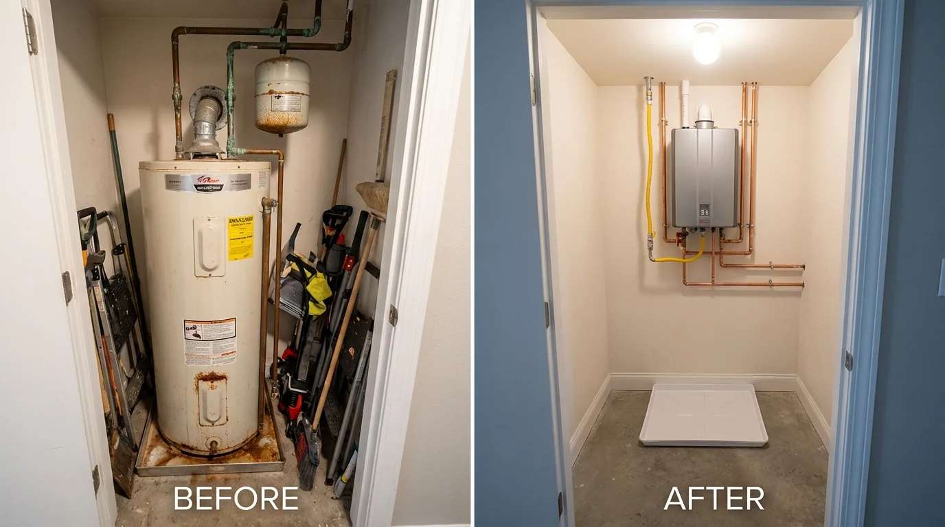 Tank water heater versus wall-mounted tankless unit comparison for Johnson City, NY homeowners