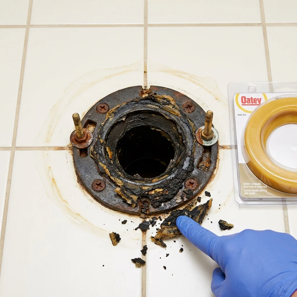Failed wax ring showing water seepage at the base of a toilet in a Johnson City, NY home