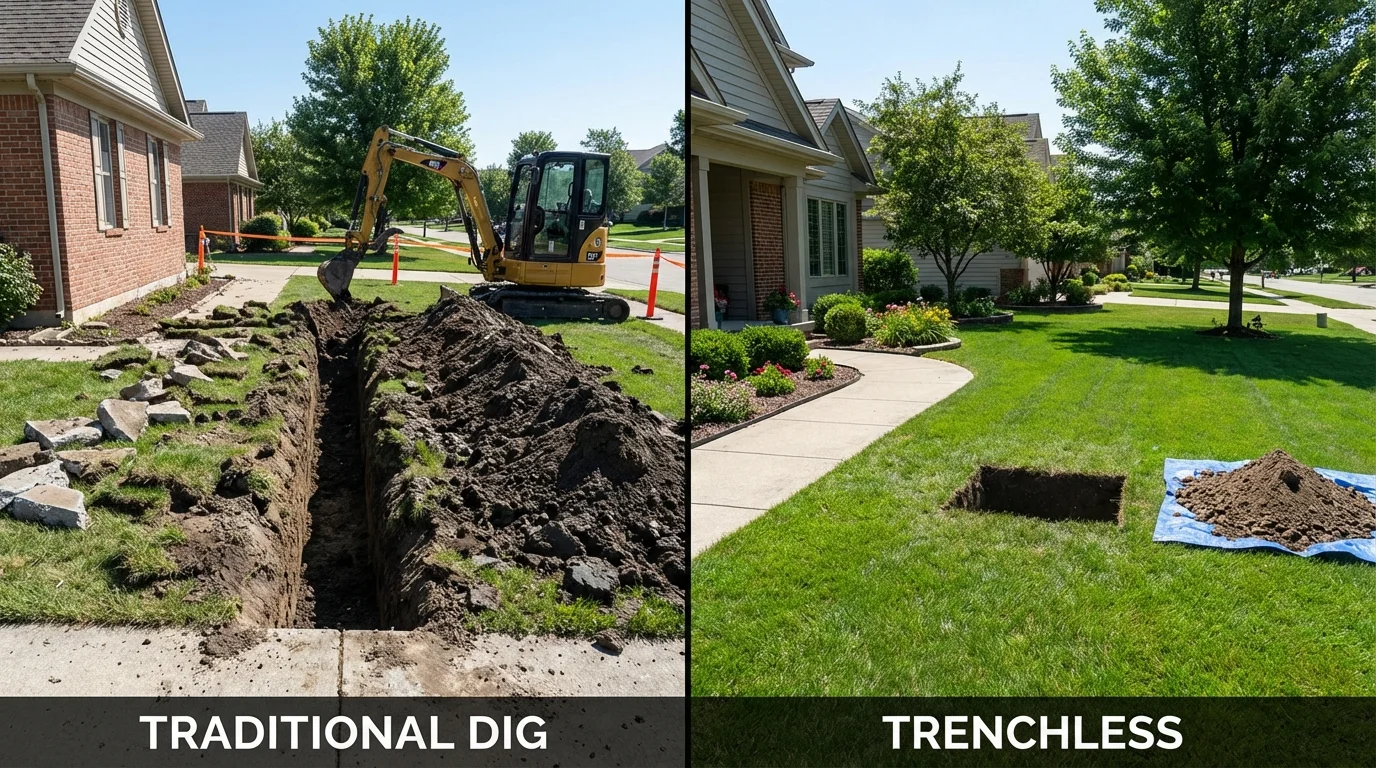 Trenchless sewer repair with minimal yard damage versus traditional excavation in Johnson City, NY
